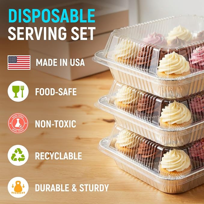 12 Half Size 9" x 13" Aluminum Foil Pans with Plastic Dome Lids - Disposable Steam Table Trays, USA-Made Catering Supplies for Food Storage, Baking, Parties & Events - Image 5