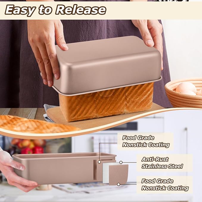 LIANYU Loaf Pans for Bread Baking, 9×5 Inch Stainless Steel Loaf Bread Tins, Non-Stick Baking Pans for Homemade Banana Sandwich Sourdough, Healthy & Sturdy, Set of 6, Rose Gold - Image 3