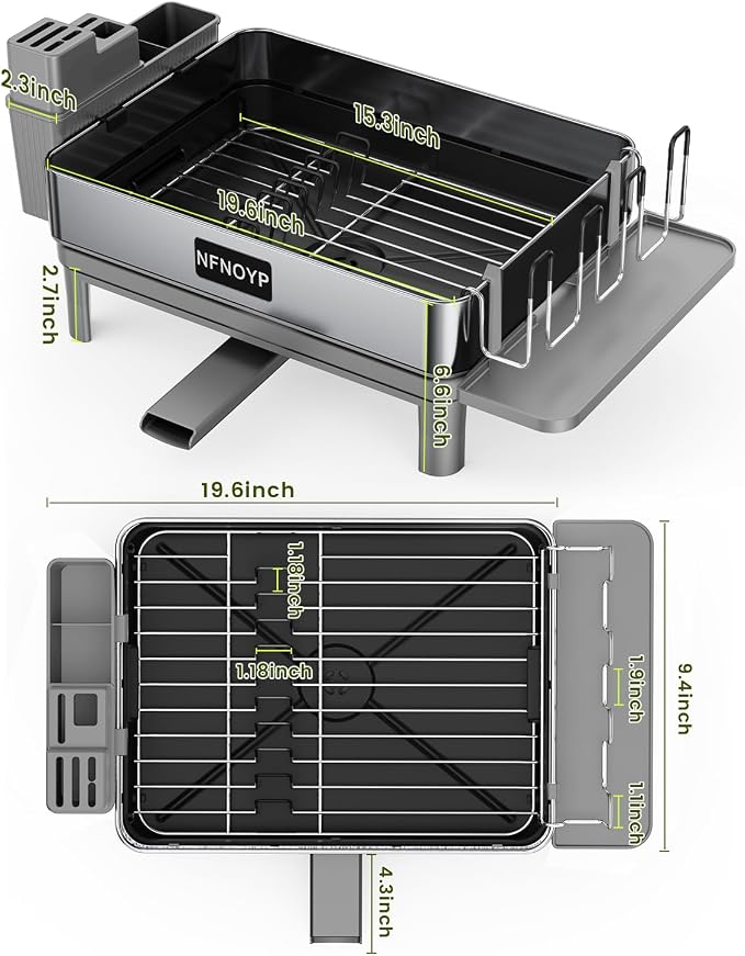 304 Stainless Steel Dish Drying Rack for Kitchen Counter, Grey - Image 4