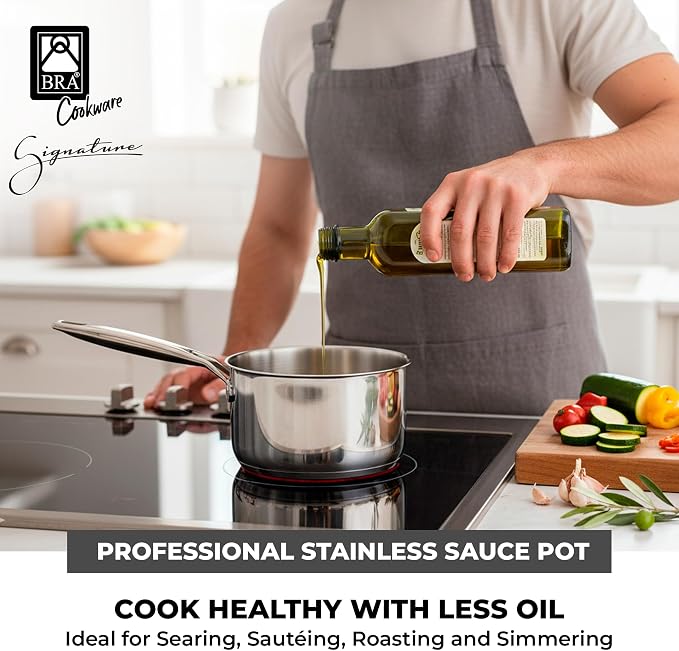 BRA COOKWARE Signature Stainless Steel Saucepan w/Lid | 7 Inches 1.4 Qt - Image 3