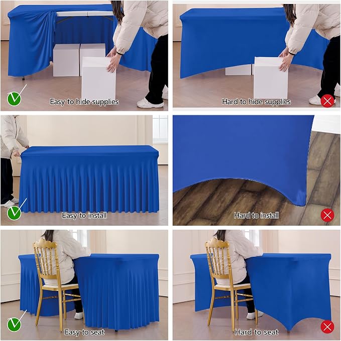 Spandex Tablecloth 6FT Rectangle Table Cover 4 Pcs Royal Blue Wrinkle-Free - Image 4
