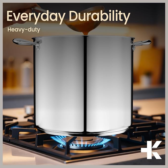 Stainless Steel Stockpot with Tempered Glass Lid 24 Quart, Durable 18/0 Stainless Steel, Impact-Bonded Base for Even Heating, Riveted Handles, Oven & All Stove Compatible, Safe Up To 500°F (260°C) - Image 7