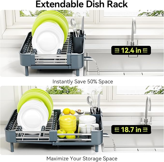 Urackify Extendable Stainless Dish Drying Rack for Kitchen Counter - Image 4