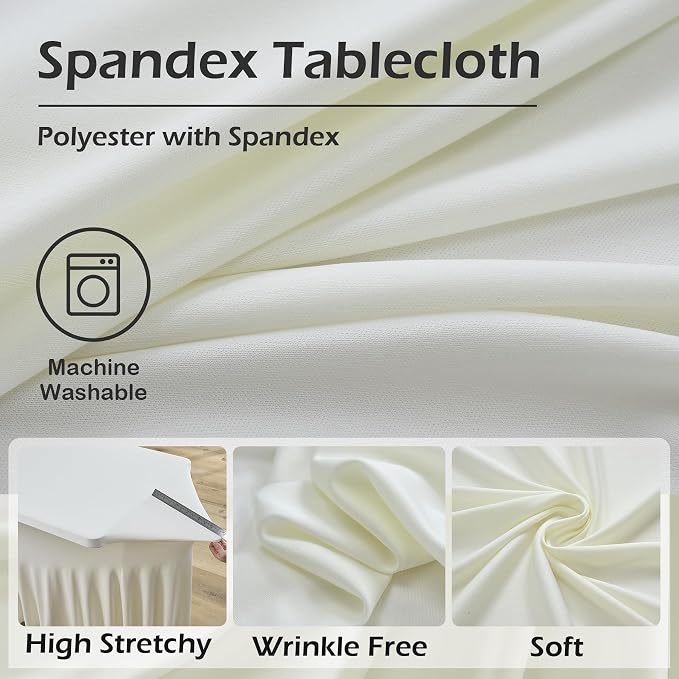 NSSONBEN 4 pk Ivory Spandex Tablecloths for 8 Foot Rectangle Tables,Wrinkle Free Stretchy Cream Table Clothes Fitted Table Cover 8 ft Desk Skirt for Parties Weddings Birthday Banquet Baby Shower - Image 5