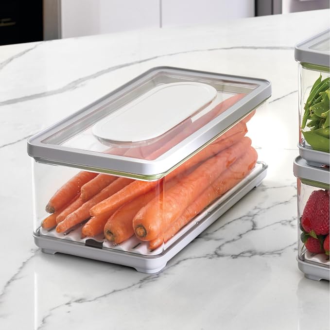 iDesign Large Fridge Produce Bin with Removable Drainage Tray and Lid - Gray - Image 4