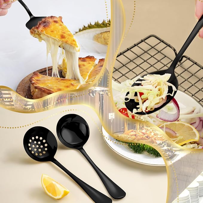 32 Piece Stainless Steel Serving Utensils Set - Complete Buffet Serving Spoons, Tongs, Ladles, Spatulas for BBQ, Parties, Weddings, Catering and Events (Black) - Image 6