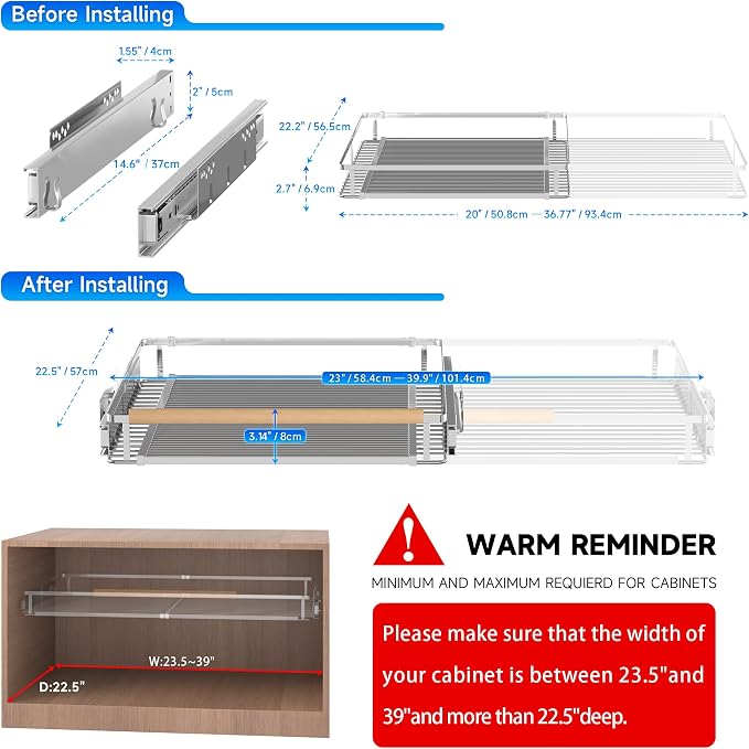 Pull Out Cabinet Organizer, 23~39.8" W x 22.5" D. 2Pack - Image 2