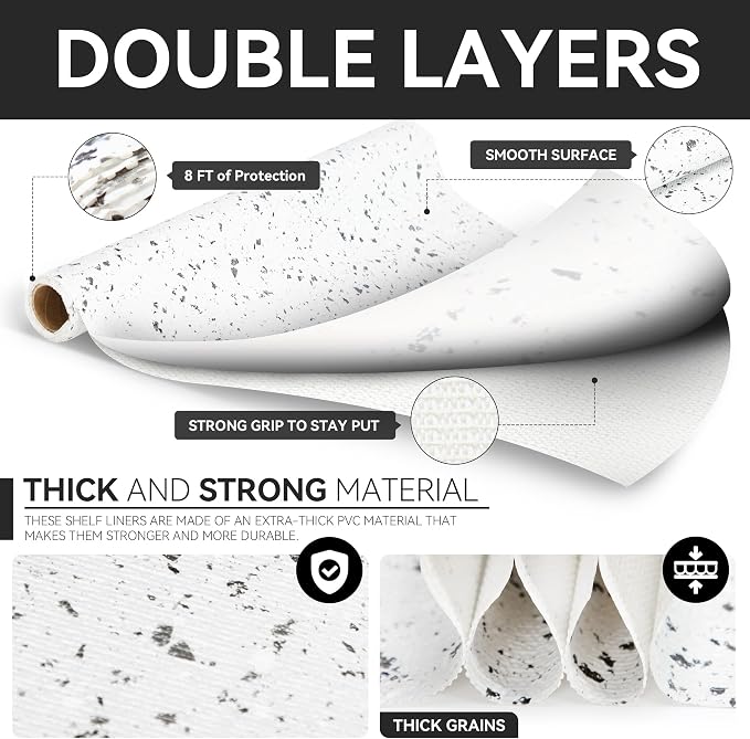 Shelf and Drawer Liner 12 Inch x 10 Feet Trimmable Terrazzo Speckled White - Image 7
