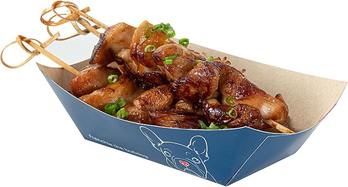 Restaurantware-Bio Tek 6 Ounce Boat Paper Boats, 50 Disposable #40 Food Trays - PE Lining, Durable, 4.88 x 4 x 1.5" Black Paper Food Baskets, For Concession Stands, Picnics, or Fairs, Stackable by Restaurantware