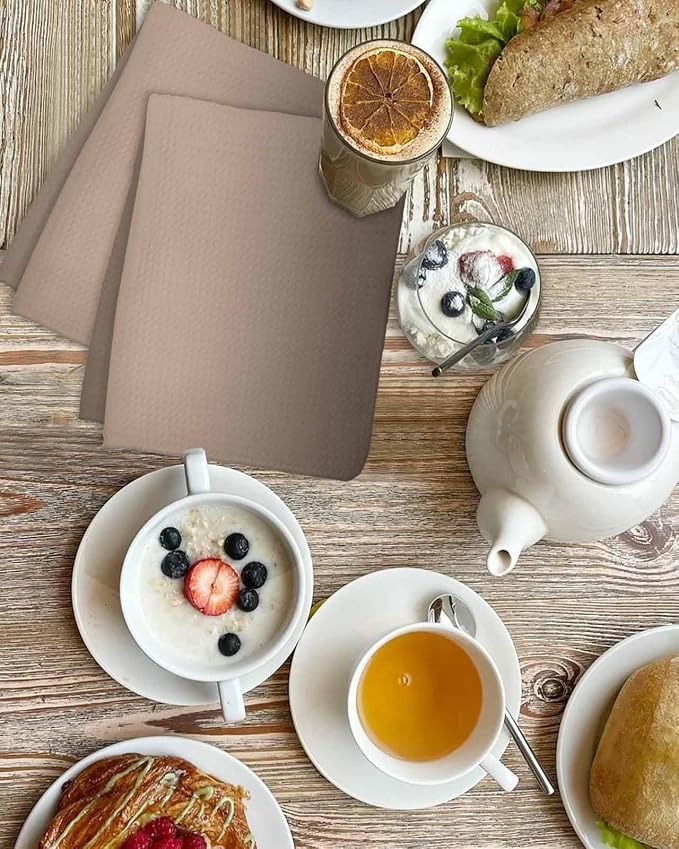 Ombre Dark Brown Dish Towels Set, Waffle Weave Kitchen Towels Microfiber Towels Cleaning, Modern Minimalist Gradient Solid Color Soft Absorbent Dish Drying Towels Hand Towels 3 Pack 15.7x23.6 Inch - Image 4