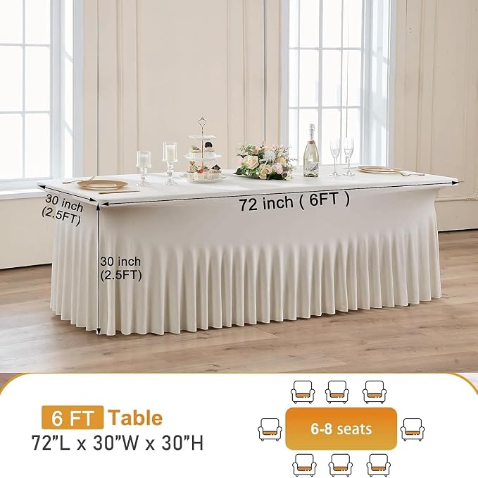 CO-AVE 2pack Beige Spandex Tablecloths 6ft for Rectangle Tables, Wrinkle Free Classy Table Skirt Stretchy 6 Foot Fitted Table Cloths Covers for Weddings Birthday Party Events Banquette Baby Shower - Image 6