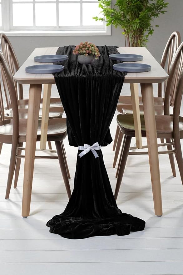 MDS® Pack of 15 | Black | Velvet Table Runner 20 x 120 Inches 10ft Long Luxurious Soft Romantic Wedding Runners for Party Reception Bridal Shower Birthday Banquets Dinner Table Decoration - Image 3