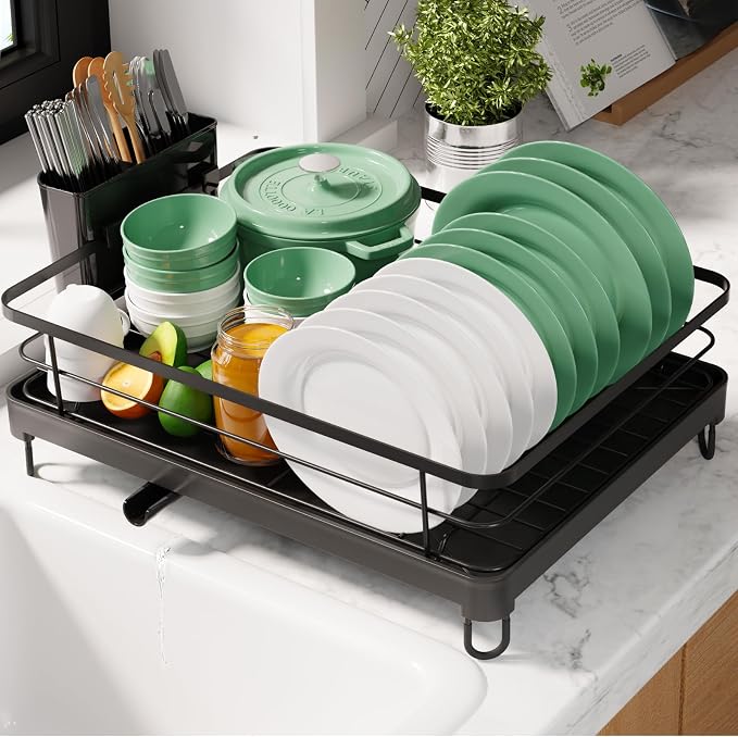 Kitsure Dish Drying Rack for Kitchen Counter, 12.7''W x 16.7''L, Black by Kitsure