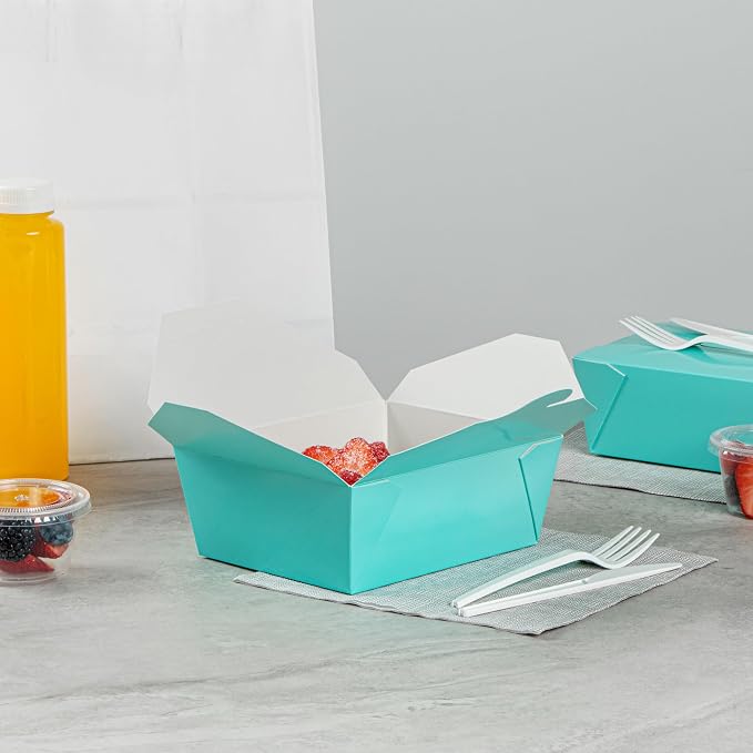 Restaurantware Paper Food Box 50 Count 45 Oz Leakproof Paper Lunch Box Greaseproof Food Container Tab-Lock Design 6.73 x 5.5 x 2.6 Inches Turquoise - Image 8