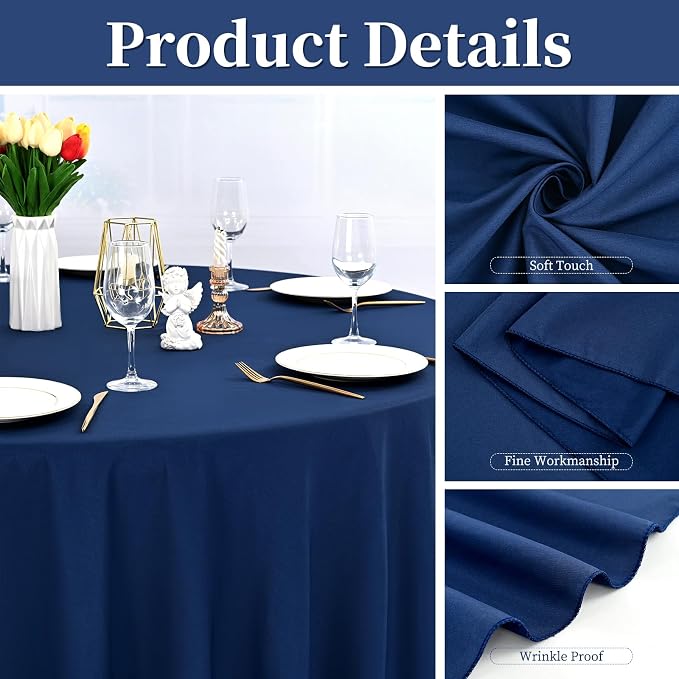 12 Pack Navy Blue Round Tablecloths, 120 Inch Polyester Table Cloth - Image 4