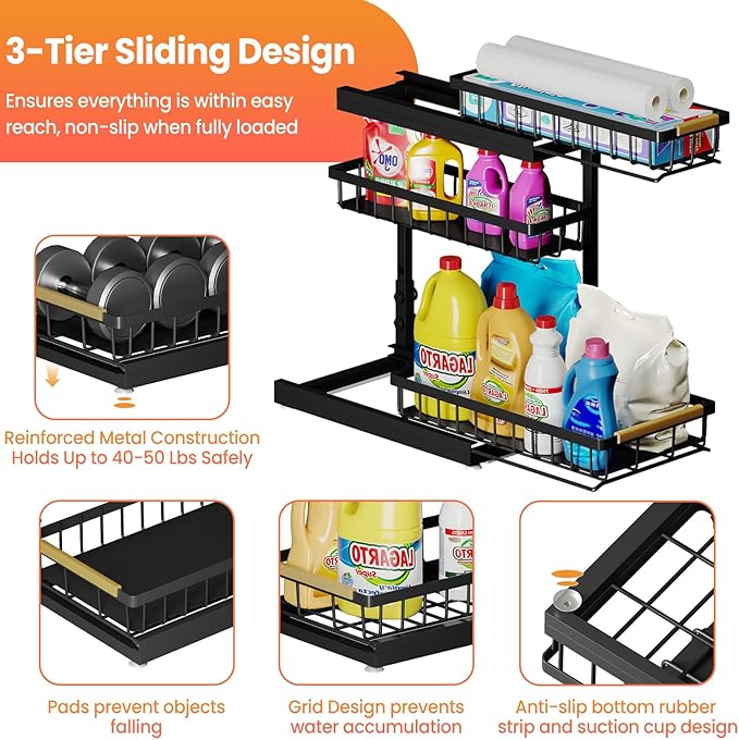 Under Sink Organizer and Storage for Bathroom and Kitchen - 2 Pack 3 Tier - Image 5
