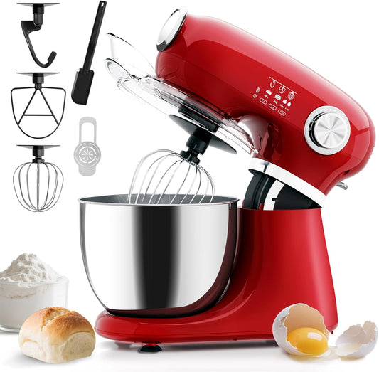 Stand Mixer With 12 Speed,5.3 Quart Electric Mixer With Tilt Head, Kitchen Mixer for Daily Use with Egg Whisk,Dough Hook,Flat Beater, RED