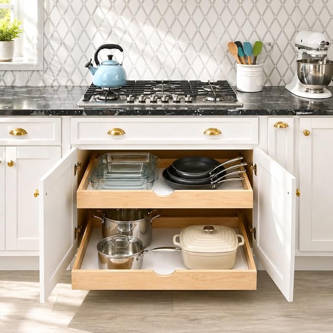 COUVER Birch Wood Pull-Out Cabinet Organizer - Soft Close Slide-Out Drawer for Kitchen & Bathroom, DIY Non-Assembled Wooden Under Sink Storage, Bottom-Mounted Side-Mounted, 24 inch - Image 4