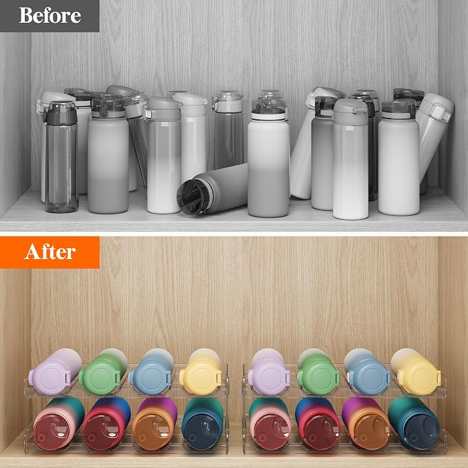 Lifewit Stackable Water Bottle Organizer for Cabinet, Clear Tumbler Holder | Large Slot for Up to 32 oz Cups, Plastic Wine Rack for Fridge, Pantry, Kitchen Organization & Storage, 2-Tier Holds 8 Bottles - Image 8