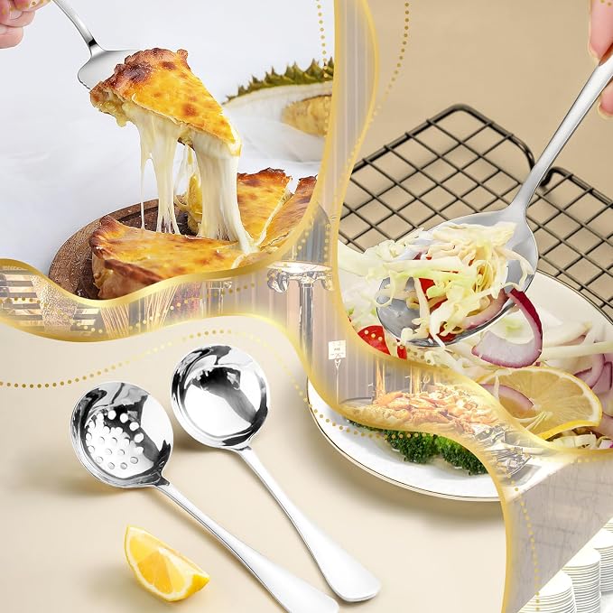 36-Piece Stainless Steel Serving Utensil Set – Complete Buffet Essentials with Spoons, Forks, Tongs, Ladle & More. Perfect for Wedding, Holiday, Catering, and Family Gatherings(Silver) - Image 6