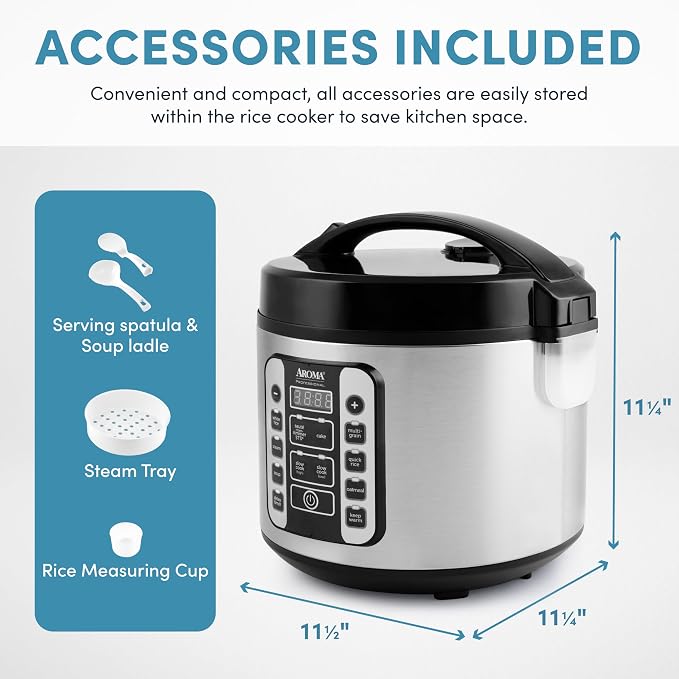 Aroma Housewares AROMA® Professional 20-Cup (Cooked) / 5Qt. Digital Rice Cooker, Steamer, and Slow Cooker Pot with 10 Smart Cooking Modes, Including Sauté-then-Simmer® - Image 8