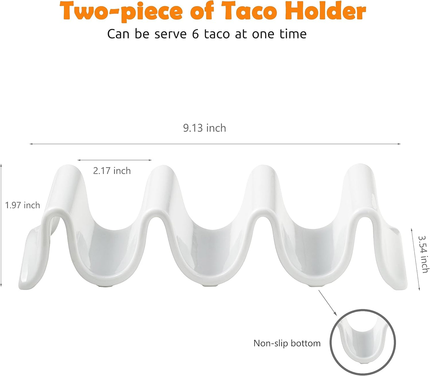 Taco Holders Set of 2, Porcelain Large Taco Tray with Handles, Reusable and Stackable Taco Plates, Perfect for Burritos and Tortillas Holder Handles, Oven & Microwave Safe