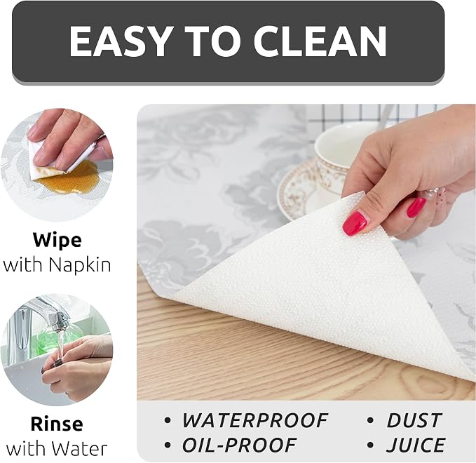 12X120 Inch Shelf Liner for Kitchen Cabinets, PVC Drawer Liner for Dresser Non-Slip Bathroom, Non-Adhesive Cabinet Liner Washable (White Flower)(1 Roll) - Image 5