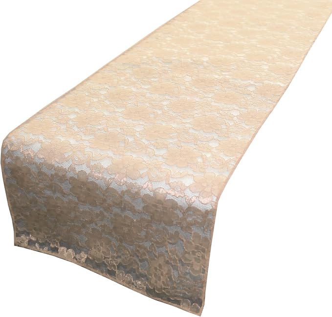 Zen Creative Designs 10 Pack Floral Lace Table Runner Sheer Lace Event Party Wedding Table Decor (12" by 90", Beige) by ZenCreativeDesigns