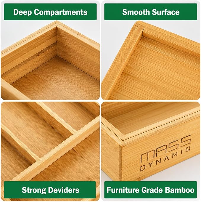 MASS DYNAMIC Cutlery Drawer Organizer Expandable Bamboo Utensil Tray, Adjustable Silverware and Flatware Holder, Compact Storage for Spoons, Forks, Knives - Ideal for Kitchen and Office Supplies - Image 5
