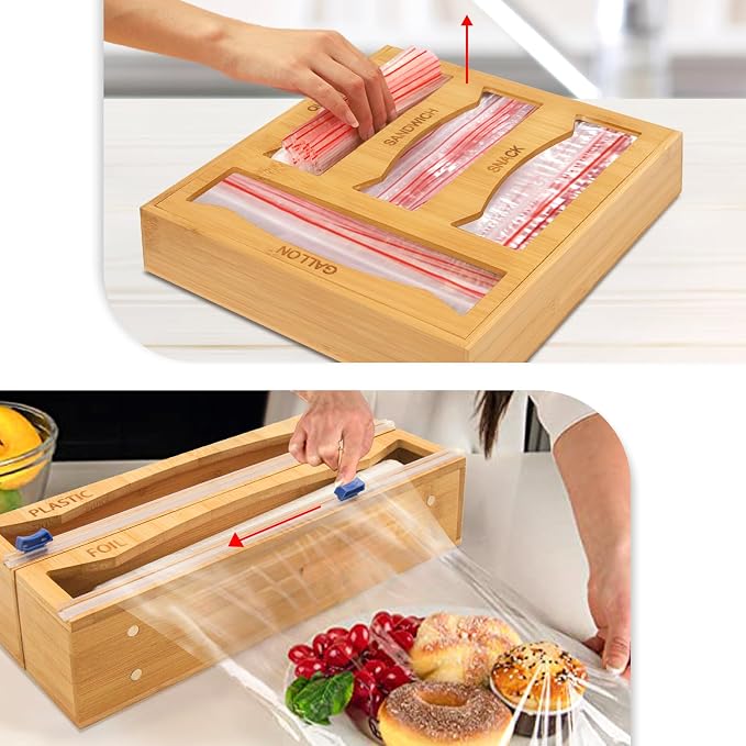 Drawer Organizer for Ziplock Bags and Foil, 6 In 1 Magnetic Foil and Plastic Wrap Organizer, Ziplock Bag Storage Organizer Compatible with Gallon, Quart, Snack and Sandwich Variety Size Bags - Image 5