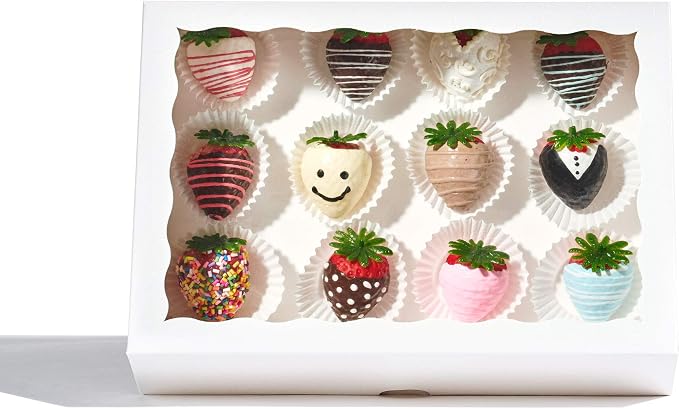 24PCS 10 x 7 x 2.5 inches Elegant White Cookie Boxes, Strawberry Boxes with Clear Window,Paper Gift Box - Image 3
