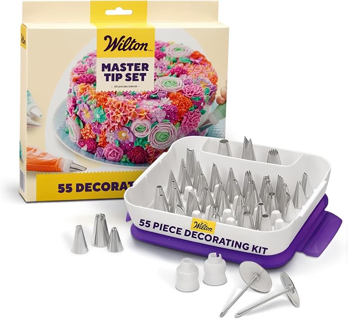 Wilton Master Cake Decorating Piping Tips Set, 55-Piece with Case | 55-Piece Stainless Steel Tip Set with Storage Case for Piping Rosettes, Stars, Leaves & Borders on Cakes & Cupcakes by Wilton
