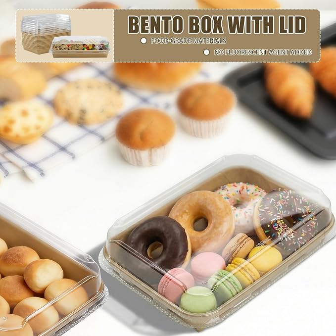 30 Pack Take Out Food Containers, 14.2oz Disposable Bowls 420ml Kraft Paper Take Out Boxes with Lid, Disposable To Go Container Take Out Containers, Greaseproof Paper Bento Box Takeout Lunch Boxes - Image 5
