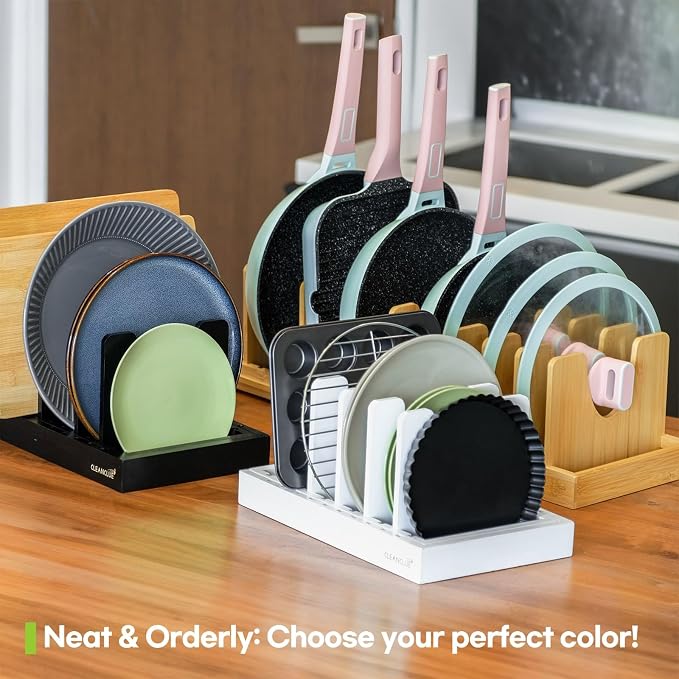 Pots and Pans Organizer under Cabinet Expandable Bamboo Pot Lid Holder Rack - Image 6