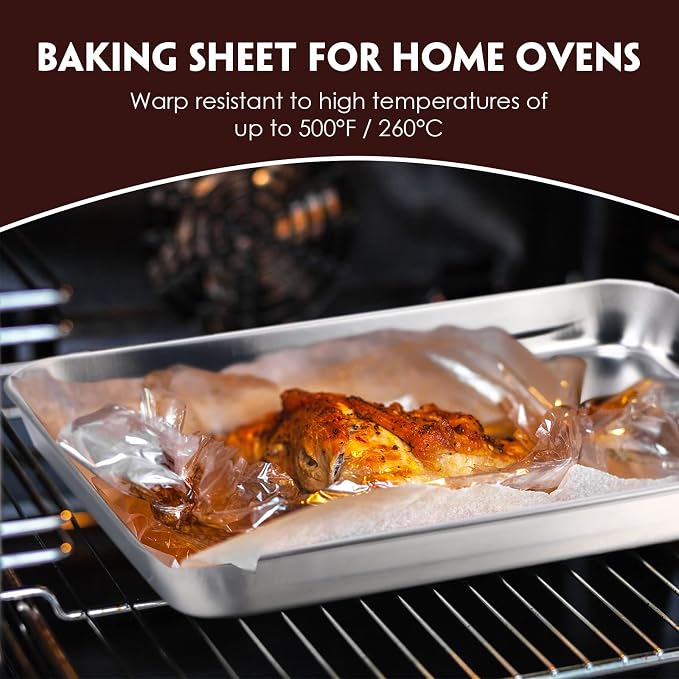 12 Pcs Metal Trays Stainless Steel Sheet Pan Baking Trays, 10 X 8 X 1 Inch | Nonstick Cookie Sheet for Toaster Oven, Quarter Baking Pans, Food Serving Metal Trays, Dishwasher Safe Stainless Steel - Image 4