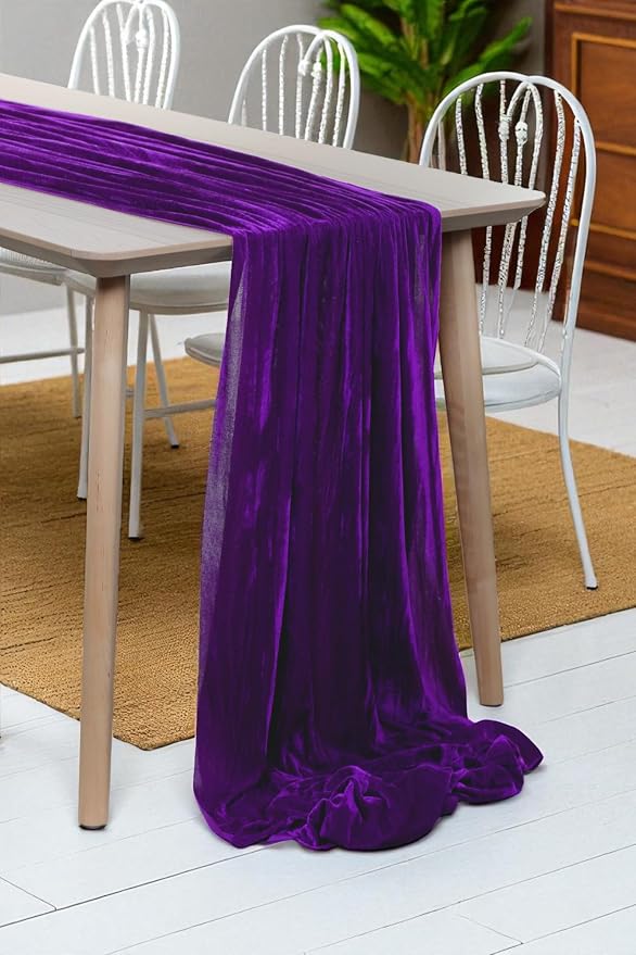 MDS® Pack of 6 | Purple | Velvet Table Runner 20 x 120 Inches 10ft Long Luxurious Soft Romantic Wedding Runners for Party Reception Bridal Shower Birthday Banquets Dinner Table Decoration by MDS