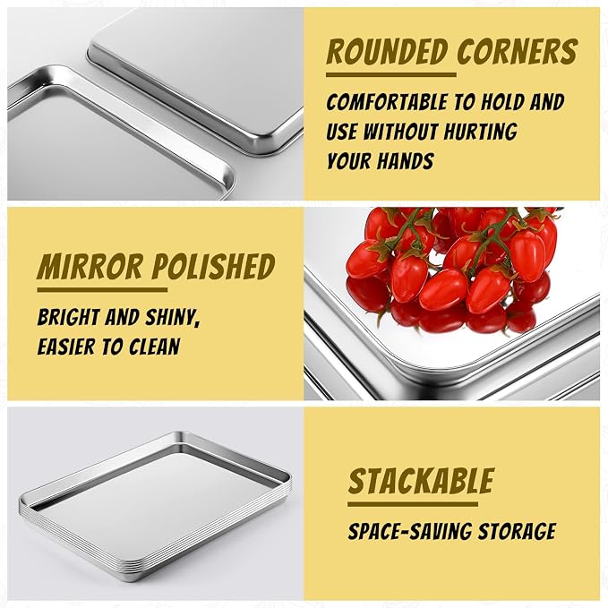 Mimorou 6 Pcs Baking Sheet Set Stainless Steel Cookie Sheet Cookie Baking Pan Bakeware Oven Tray Dishwasher Safe Commercial Grade Pans(20x14x1.2 Inch) - Image 3