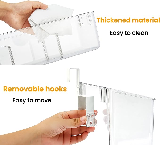 vacane Hanging Basket with Removable Hooks, Plastic Over Cabinet Door Organizer for Organizing Over the Cabinet Organizer Holder for Kitchen, Pantry, Bathroom-Hang Outside or Inside Door-4 Pack - Image 5