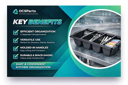 OCS Parts 6-Pack 4-Compartment Cutlery Bins | Black | Heavy Duty Silverware and Cutlery Organizer Trays for Kitchen Organization, Dishes, and Drawer Organization - Image 3