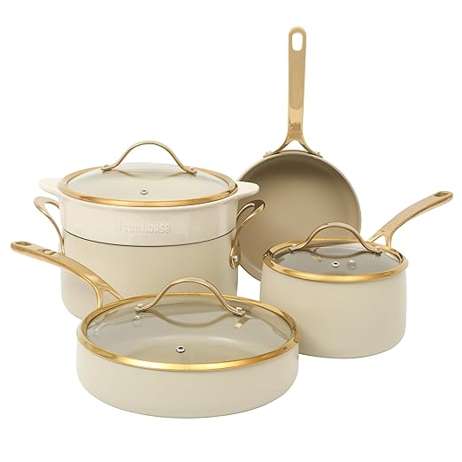 Bloomhouse Pots and Pans Set - 8 Piece Aluminum PFA Free Ceramic Non Stick Cookware Set - 2Time Oprah's Favorite Things Winner - Almond Cream w/Gold Handle by Unknown