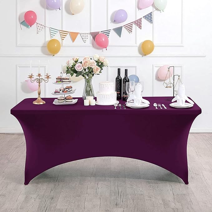 MDS® Pack of 20 Spandex Tablecloth 8FT Tight Fitted Stretch Table Cover – Washable Wrinkle-Free Reusable Elastic Patio Tablecloth for Wedding, Party, Banquet, Trade Show, Event Décor - Eggplant - Image 3