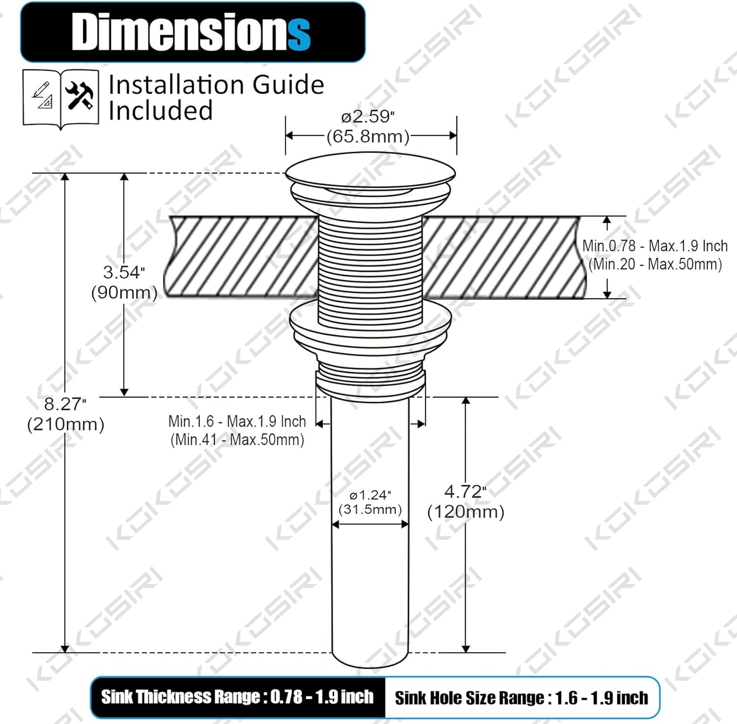 KOKOSIRI Pop Up Sink Drain with Strainer Basket, Brushed Gold Bathroom Sink Drain with Detachable Hair Catcher Anti Clogging for Vanity Vessel Sink Without Overflow, C1002BG