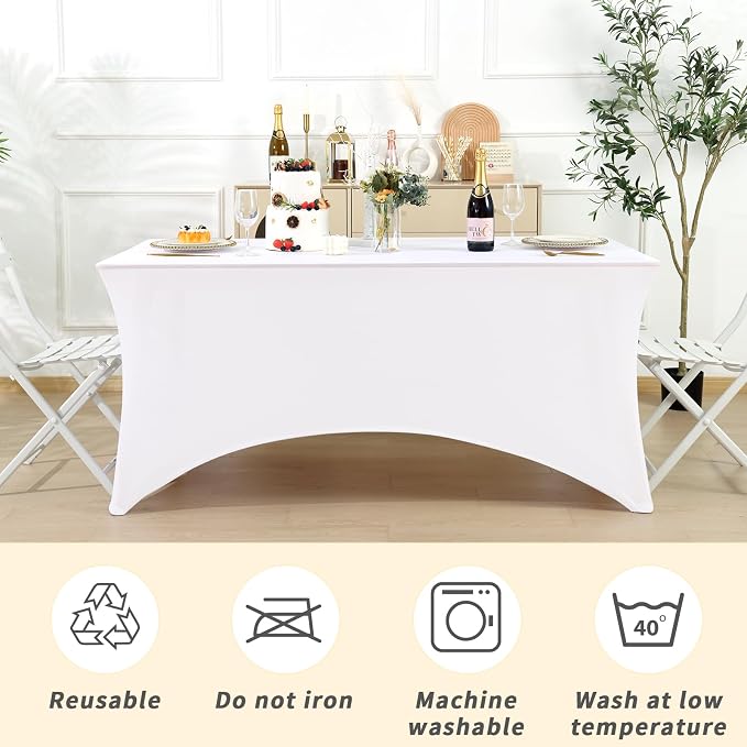 Fixwal 6 Pack 8FT White Tablecloth Rectangle Spandex Fitted Table Cover - Image 5