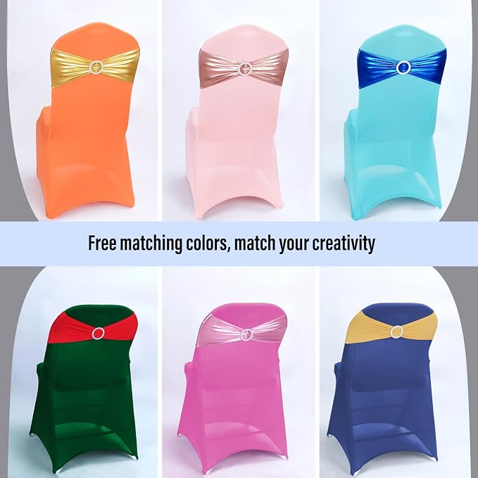 LEBENGURU Metallic Rose Stretch Chair Sashes 50pcs with Buckle Slider - Image 9