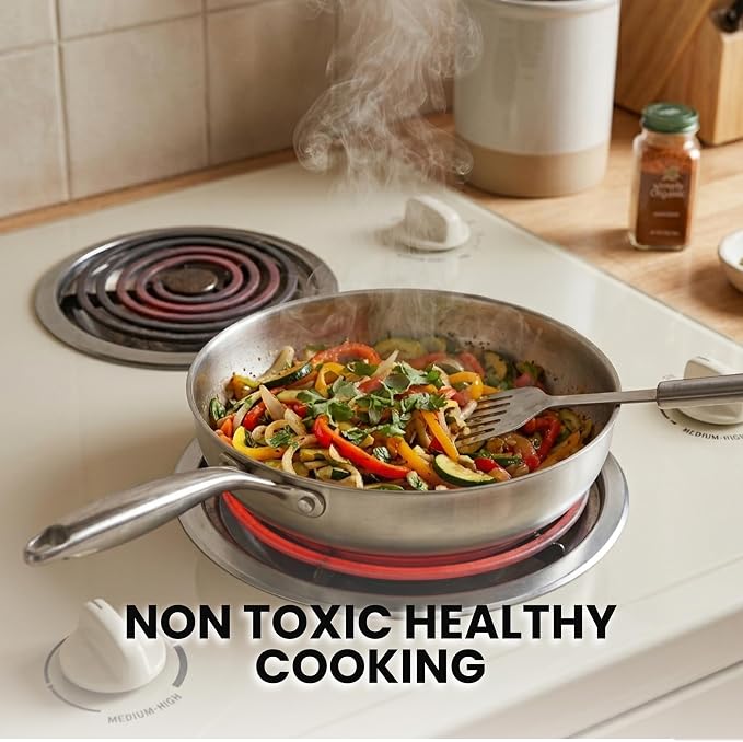 Stainless Steel Frying Pan Set Tri Ply 18/10 Skillet Set 12 10 8 Inch with Lids, Removable Handle, Oven Safe Induction Ready Cookware, Durable Non-Toxic Scratch-Resistant Saute Pans - Image 8