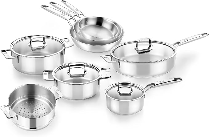 BRA COOKWARE Signature 12-Piece Cookware Set | Stainless Steel Pot&Pan Set by BRACookware
