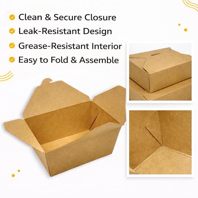 45oz 200Pack Kraft Paper To Go Boxes, Take Out Food Containers - Image 4