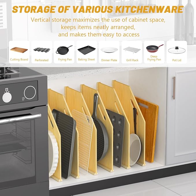 6 Pack Wood Tray Dividers Organizer For Kitchen Cabinet - Image 6
