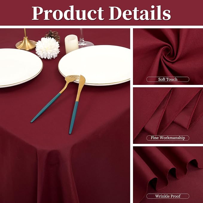 12 Pack Burgundy Tablecloth for Rectangle Tables,60 x 102 Inch Polyester Tablecloth for 6 Ft Tables,Stain and Wrinkle Resistant Washable Fabric Table Cover for Wedding,Buffet Party - Image 5