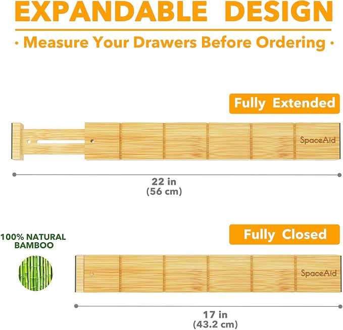 SpaceAid Bamboo Spice Drawer Organizer and Bamboo Drawer Dividers with Inserts and Labels, Kitchen Adjustable Drawer Organizers - Image 8